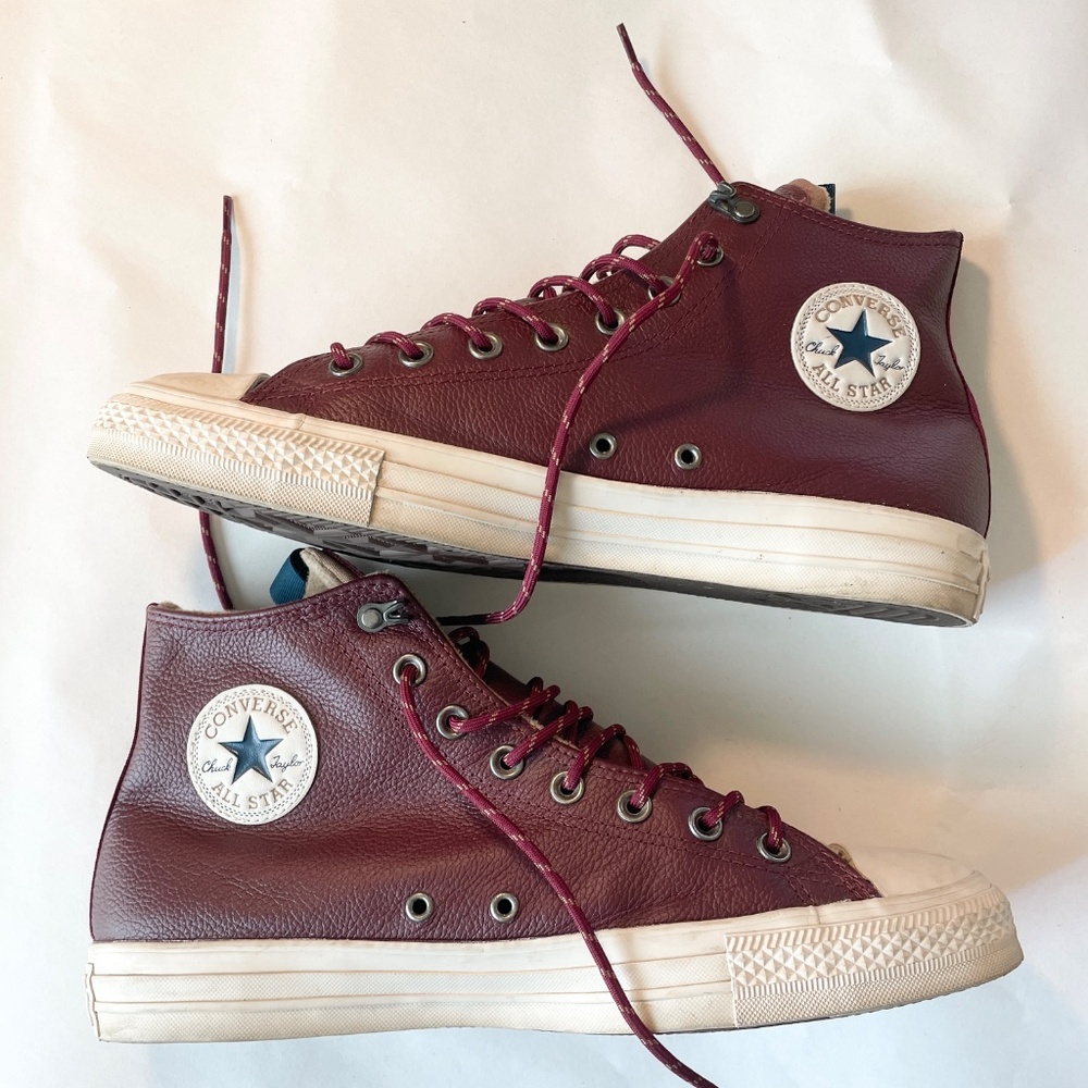 Converse Taylor All Star Dark Burgundy Leather-Fleece Interior High top M-10 W12